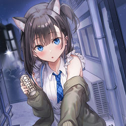 This is a pixiv picture whose title is 先輩、バイトお疲れ様です。これ...どうぞ。.