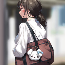 This is a pixiv picture whose title is スカートの違和感に気づく子.