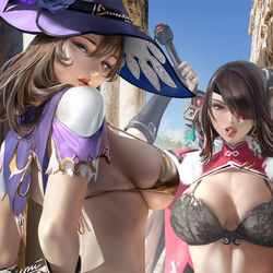 This is a pixiv picture whose title is Lisa and Beidou alt. version.