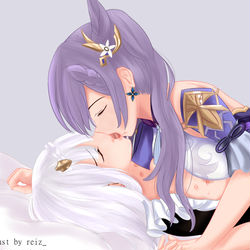 This is a pixiv picture whose title is Keqing x Noelle.