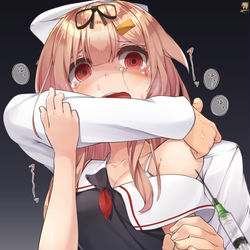 This is a pixiv picture whose title is 逃げてしょうがないので抱かれて予防接種を受けるぽいぬちゃん.