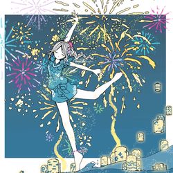 This is a pixiv picture whose title is 花火、灯篭流し.