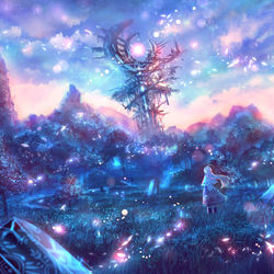 This is a pixiv picture whose title is 朝の道標.