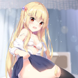 This is a pixiv picture whose title is 金髪JKちゃんに保健室で見せてもらう.