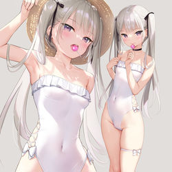 This is a pixiv picture whose title is 🍭「さっきからチラチラ見すぎですよ、先パイ」.