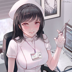 This is a pixiv picture whose title is 採取しようとするナースさん.