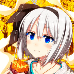 This is a pixiv picture whose title is 焼芋もぐもぐ妖夢ちゃん！.