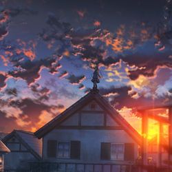 This is a pixiv picture whose title is 屋根の上.