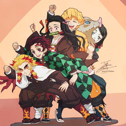 This is a pixiv picture whose title is 鬼滅の刃Choo Choo TRAIN編.