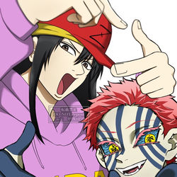 This is a pixiv picture whose title is 鬼滅の刃×銀魂.
