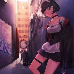 This is a pixiv picture whose title is 戦うメイド.