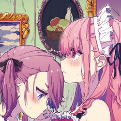 This is a pixiv picture whose title is 【仕事絵】おっぱい百合アンソロジー.