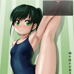This is a pixiv picture whose title is Ｉ字開脚スク水娘描いたけど　時の流れが余りにも早すぎる…。.
