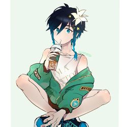 This is a pixiv picture whose title is Genshin boys (FLUFF).