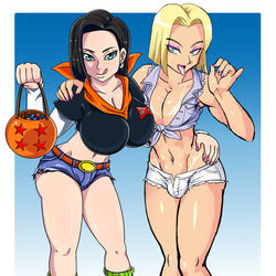 This is a pixiv picture whose title is Android 18 & 17 Halloween Collab.