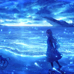 This is a pixiv picture whose title is 青昏の浜辺.