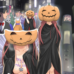 This is a pixiv picture whose title is 渋谷ハロウィンで男を誘う痴女….