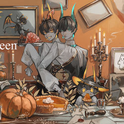 This is a pixiv picture whose title is happy♡Halloween.
