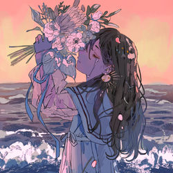 This is a pixiv picture whose title is 海に花束.