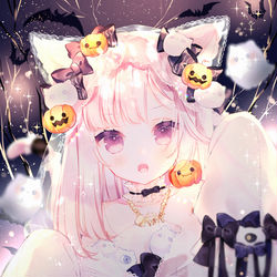 This is a pixiv picture whose title is ハロウィンゴーストキャット.