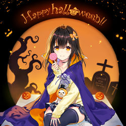 This is a pixiv picture whose title is ハロウィン🎃JKとチワワ.