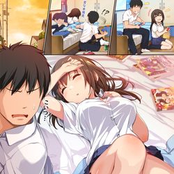 This is a pixiv picture whose title is ひとの家で自由が過ぎる幼馴染み.