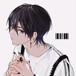 This is a pixiv picture whose title is 黒髪 × ウルフカット.