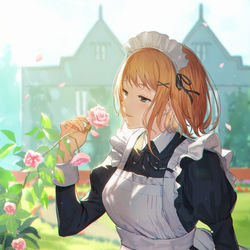 This is a pixiv picture whose title is 水やりをするメイドさん.