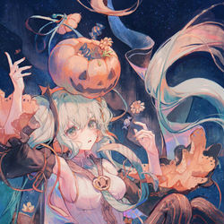 This is a pixiv picture whose title is trick or miku.
