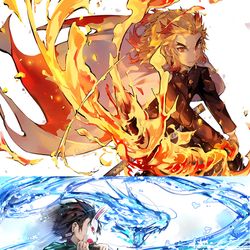 This is a pixiv picture whose title is 炎と水.