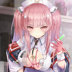 This is a pixiv picture whose title is 「指揮官・・・疲れているみたいだけど大丈夫？お注射する？」.