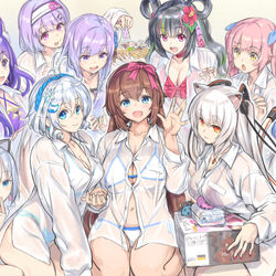 This is a pixiv picture whose title is VTuberダボシャツ水着女子会（妄想）.