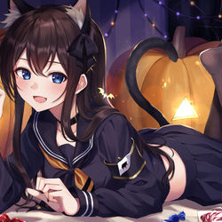 This is a pixiv picture whose title is 黒セーラーちゃんハロウィン猫スタイル.