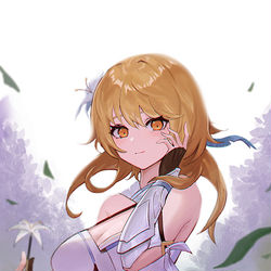 This is a pixiv picture whose title is 여행자蛍(原神).