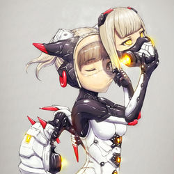 This is a pixiv picture whose title is マスクオフするメカ娘の中の人.