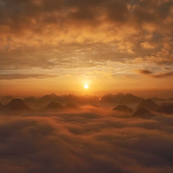 This is a pixiv picture whose title is 雲海のある夕景.