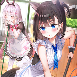 This is a pixiv picture whose title is よしよしされたくてお掃除頑張るネコーハイちゃん.