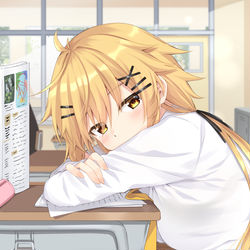 This is a pixiv picture whose title is 「……もう授業終わった？」.