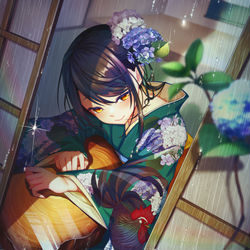 This is a pixiv picture whose title is 鶏とアジサイ.