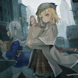 This is a pixiv picture whose title is パンを買う探偵&サメ.