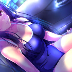 This is a pixiv picture whose title is スク水に着替えた女の子が助手席にいたら、運転に集中できるわけない.