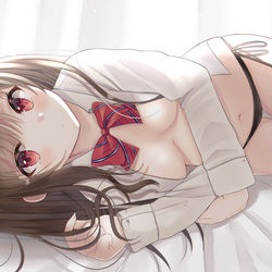 This is a pixiv picture whose title is 寝転びJK.
