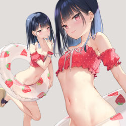 This is a pixiv picture whose title is 🍓「どうしよう、水着流されちゃいました…🥺」.