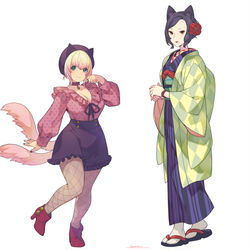 This is a pixiv picture whose title is 【オリジナル】猫又のタマコとみかげさん.