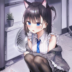 This is a pixiv picture whose title is 先輩になでなでされたくてツナ缶を我慢するネコーハイちゃん.