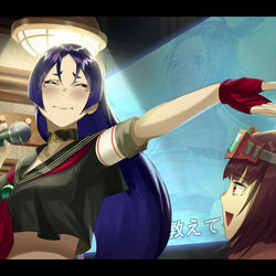 This is a pixiv picture whose title is 『マイクを握ると離さぬ頼光』.