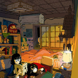 This is a pixiv picture whose title is 夜更かし.