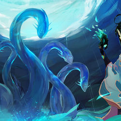 This is a pixiv picture whose title is 魈:“不知道我能不能顶得住”.