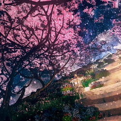 This is a pixiv picture whose title is 桜の道.