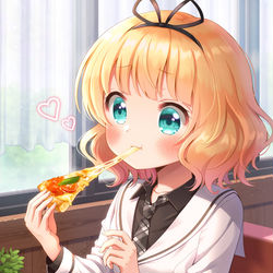 This is a pixiv picture whose title is ピザを食べるシャロちゃん.